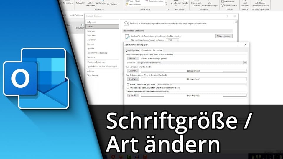 Outlook Schriftgröße ändern (Schriftgröße / Schriftart / Schriftfarbe) | Tutorial: Vorschaubild zum YouTube-Tutorial von TechnikShavo