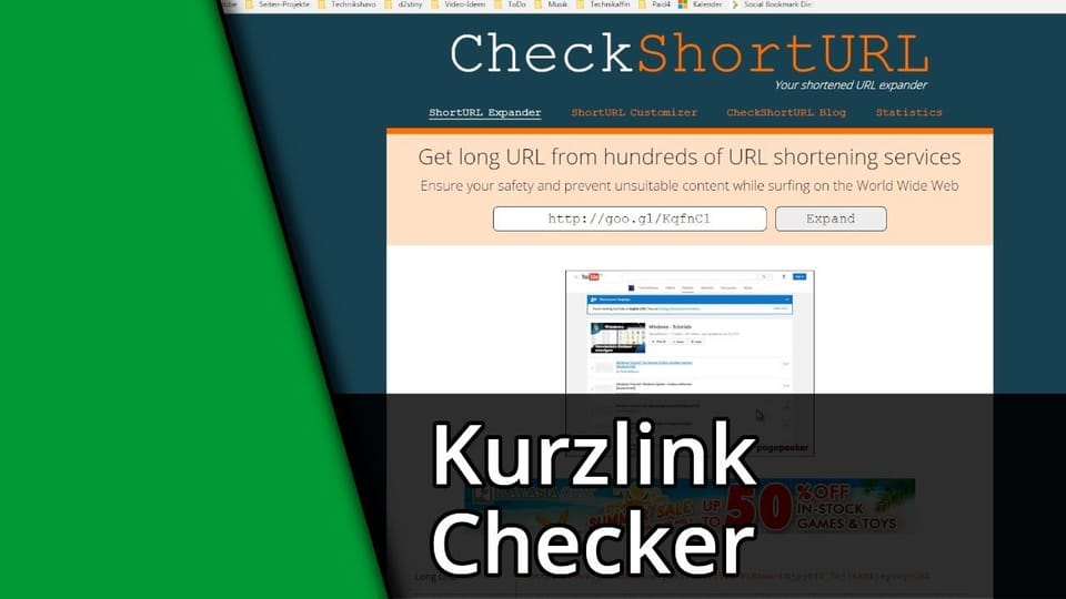 Shortlink Checker / Shortlinks sicher checken | Tutorial: Vorschaubild zum YouTube-Tutorial von TechnikShavo