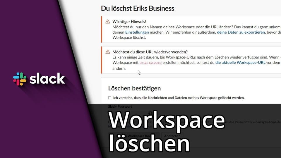 Slack Workspace löschen & Daten exportieren: Vorschaubild zum YouTube-Tutorial von TechnikShavo