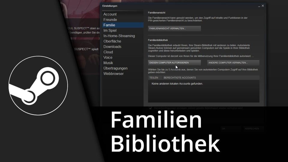 Steam Family Sharing / Steam Familienbibliothek aktivieren: Vorschaubild zum YouTube-Tutorial von TechnikShavo