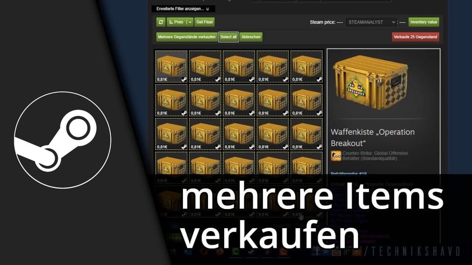 Steam Inventory Helper / Auf Steam mehrere Items verkaufen | Tutorial: Vorschaubild zum YouTube-Tutorial von TechnikShavo