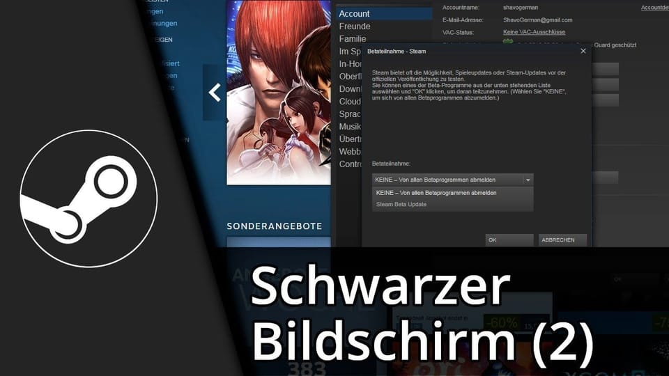Steam Schwarzer Bildschirm / lädt nicht // Lösung (2): Vorschaubild zum YouTube-Tutorial von TechnikShavo