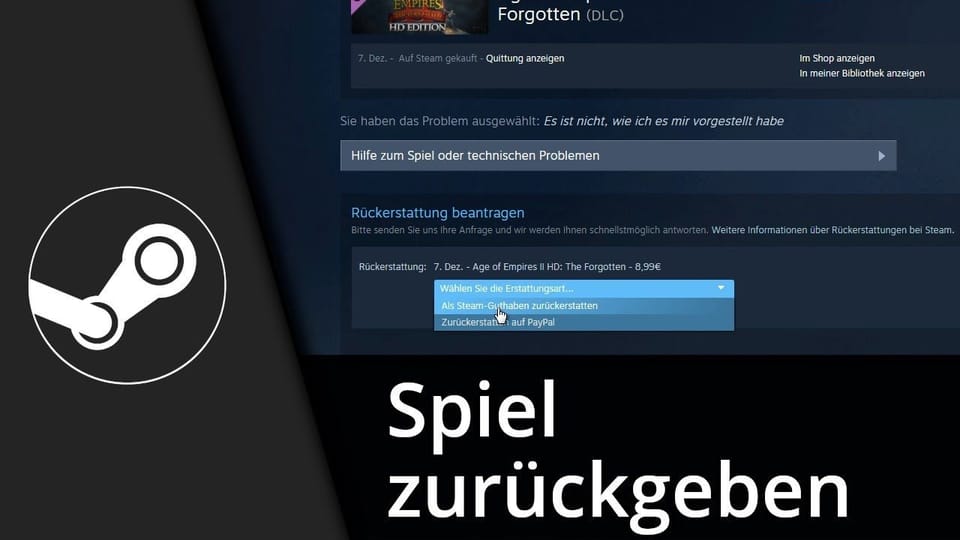 Steam Spiel zurückgeben / Geld zurück | Tutorial: Vorschaubild zum YouTube-Tutorial von TechnikShavo