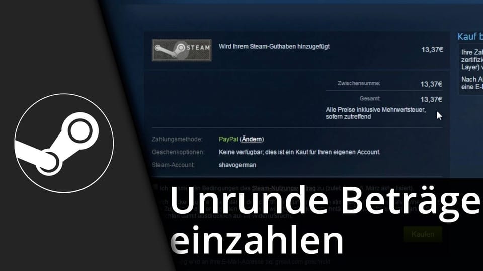 Steam unrunde Beträge einzahlen (z.B. 3,33€) | Tutorial: Vorschaubild zum YouTube-Tutorial von TechnikShavo