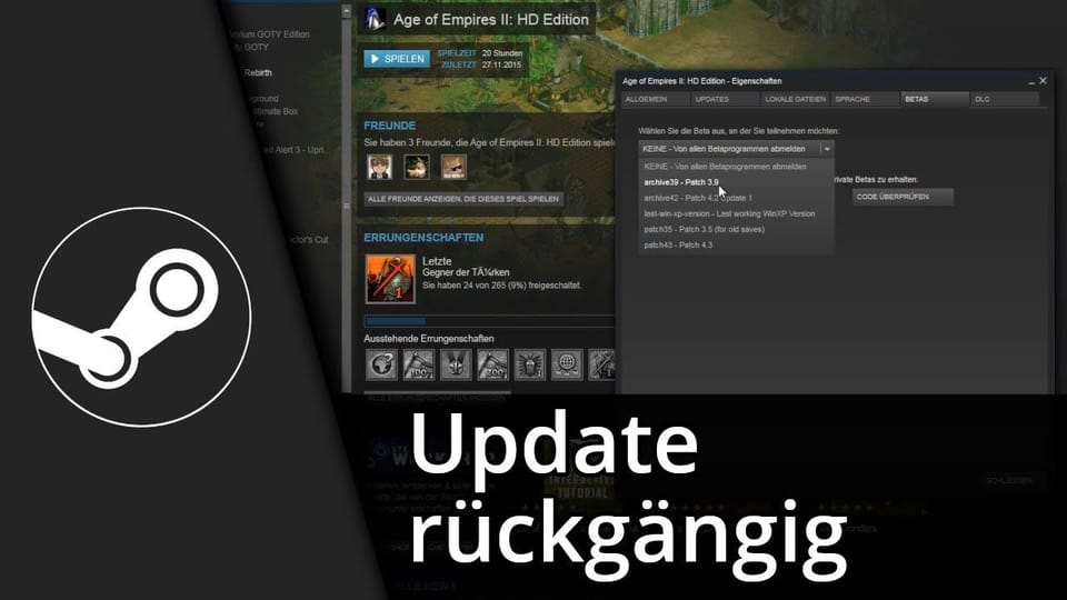 Steam Update rückgängig machen / Patch rückgängig | Tutorial: Vorschaubild zum YouTube-Tutorial von TechnikShavo