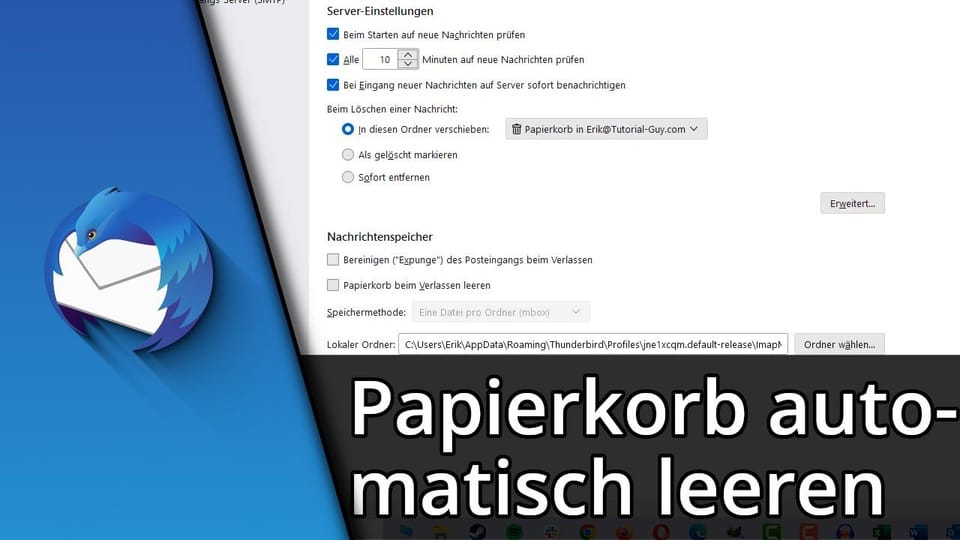 Thunderbird Papierkorb automatisch leeren: Vorschaubild zum YouTube-Tutorial von TechnikShavo