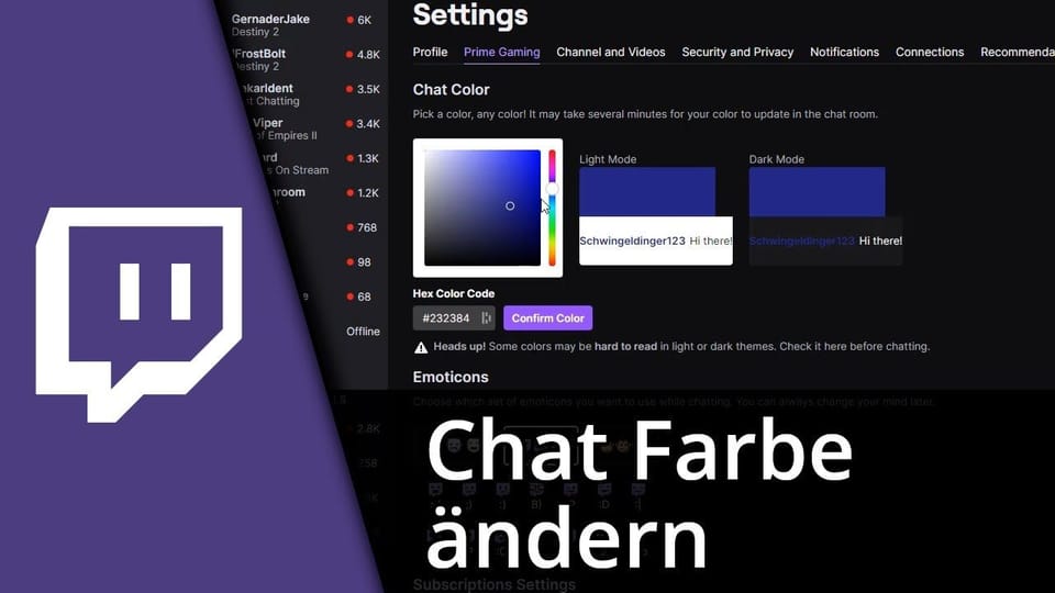 Twitch Chat-Farbe und Namensfarbe ändern: Vorschaubild zum YouTube-Tutorial von TechnikShavo