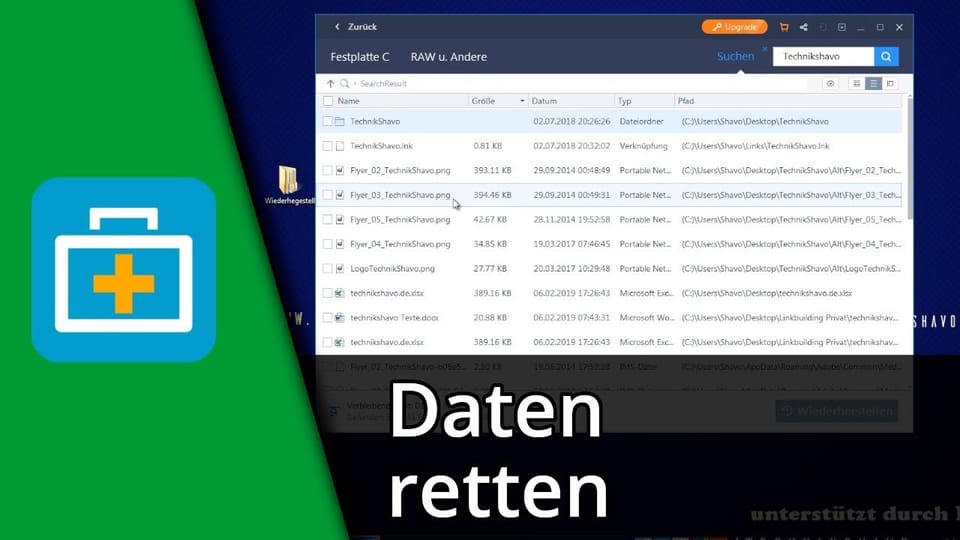Verlorene Daten retten | Tutorial: Vorschaubild zum YouTube-Tutorial von TechnikShavo