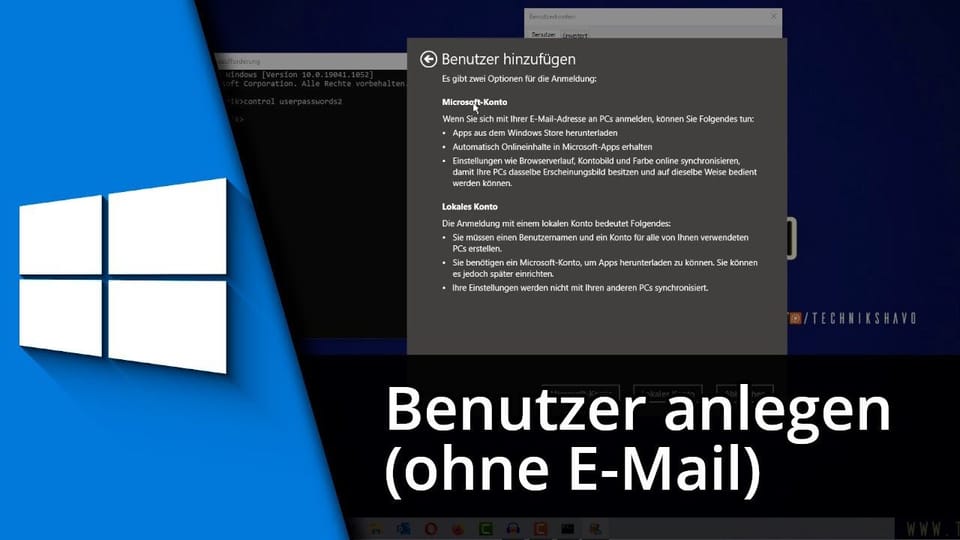 Windows 10 Benutzer anlegen ohne Microsoft Konto | Tutorial: Vorschaubild zum YouTube-Tutorial von TechnikShavo