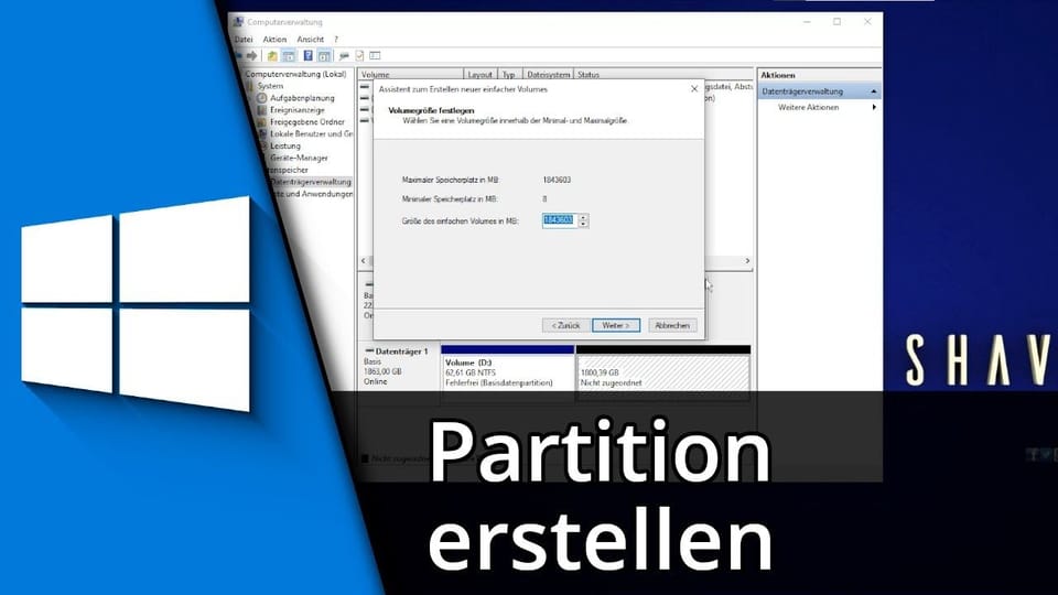 Windows 10 Partition erstellen | Tutorial: Vorschaubild zum YouTube-Tutorial von TechnikShavo