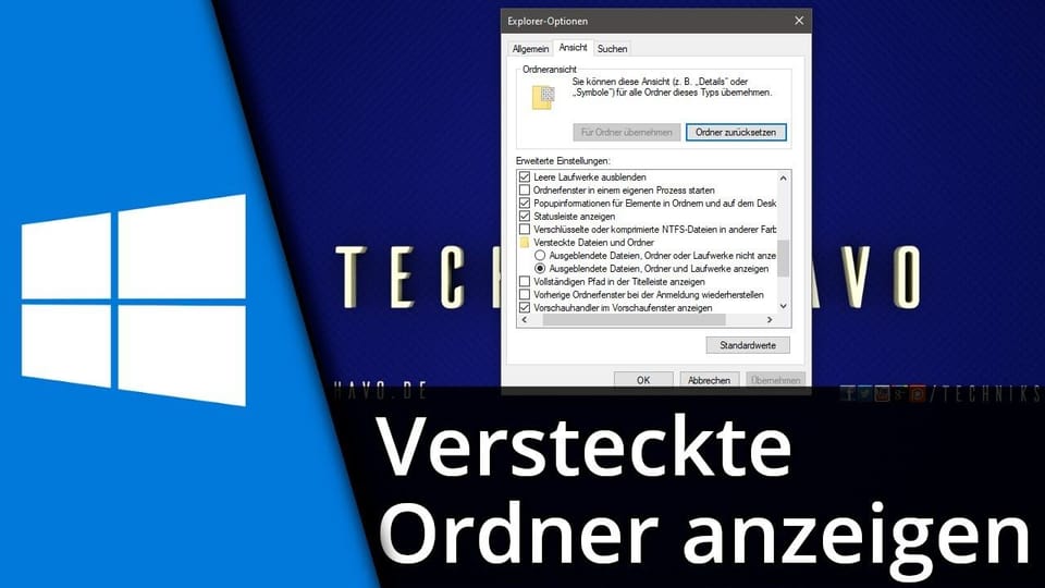 Windows 10 Versteckte Ordner anzeigen | Tutorial: Vorschaubild zum YouTube-Tutorial von TechnikShavo