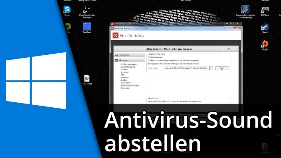 Windows Antivirus Sound abstellen | Tutorial: Vorschaubild zum YouTube-Tutorial von TechnikShavo