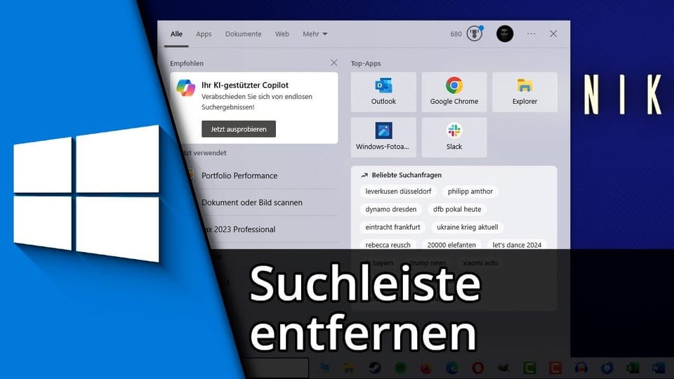 Windows Suchleiste entfernen: Vorschaubild zum YouTube-Tutorial von TechnikShavo
