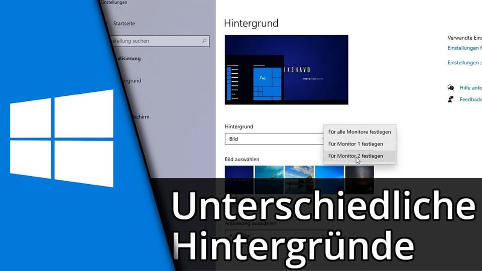 Windows Tutorial | Unterschiedliche Hintergrundbilder für mehrere Monitore: Vorschaubild zum YouTube-Tutorial von TechnikShavo