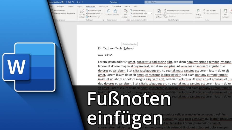 Word Fußnote einfügen / ändern / löschen + Formatierung | Tutorial: Vorschaubild zum YouTube-Tutorial von TechnikShavo