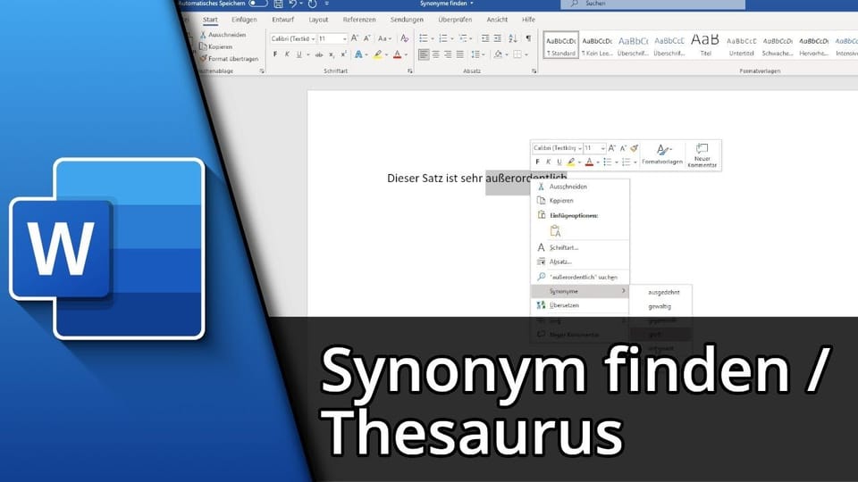 Word Synonym finden / Word Thesaurus nutzen | Tutorial: Vorschaubild zum YouTube-Tutorial von TechnikShavo