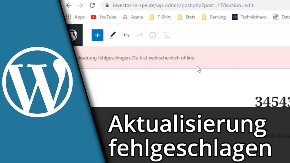 WordPress Aktualisierung fehlgeschlagen. Du bist wahrscheinlich offline | Tutorial: Vorschaubild zum YouTube-Tutorial von TechnikShavo