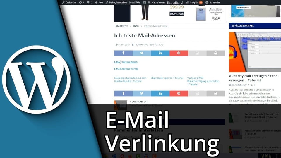 WordPress Email Link / Email Verlinkung | Tutorial: Vorschaubild zum YouTube-Tutorial von TechnikShavo