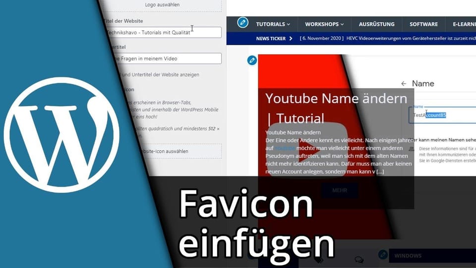 WordPress Favicon einfügen oder ändern | Tutorial: Vorschaubild zum YouTube-Tutorial von TechnikShavo