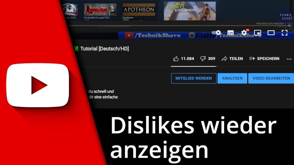 Youtube Dislikes sehen | Tutorial: Vorschaubild zum YouTube-Tutorial von TechnikShavo