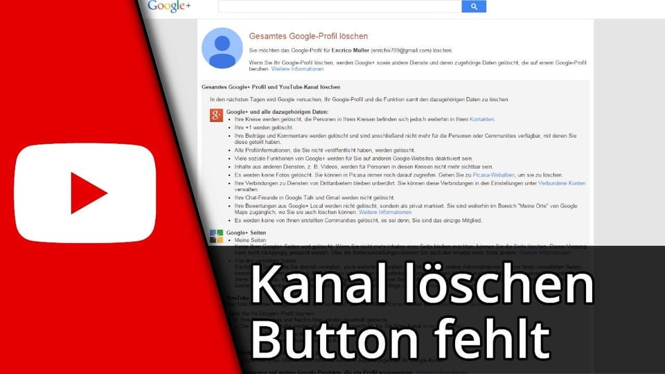 Youtube Kanal löschen Button fehlt / Lösung | Tutorial: Vorschaubild zum YouTube-Tutorial von TechnikShavo