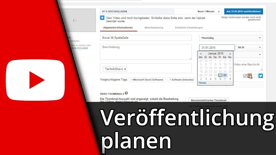 Youtube Video Veröffentlichung planen 2016 | Tutorial: Vorschaubild zum YouTube-Tutorial von TechnikShavo