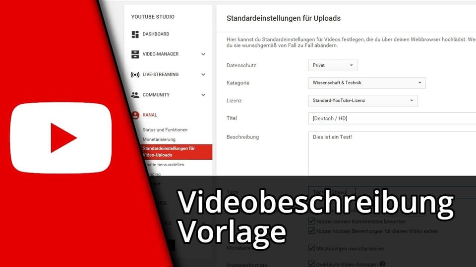 Youtube Videobeschreibung Vorlage (voreingestellte Videobeschreibung) | Tutorial: Vorschaubild zum YouTube-Tutorial von TechnikShavo
