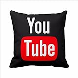 2 Seitiger Youtube-Kissenbezug, Deko-Kissen mit Logo von Youtube, quadratisch mit Reißverschluss, Flanell, Schwarz , 40,6 x 40,6 cm (16 x 16 Zoll)