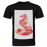Lorvies Aquarelle Animal Firefox T-Shirt Unisex Kurzarm aus Baumwolle für Männer und Frauen Gr. S, mehrfarbig