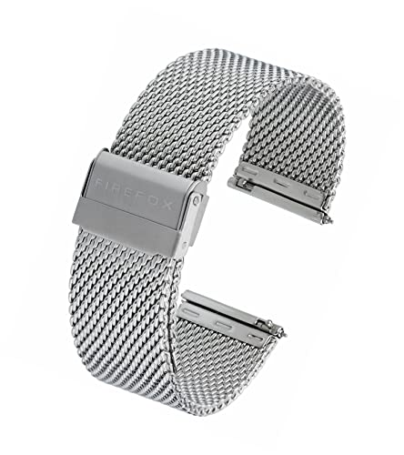 FIREFOX Mesh Ersatz- Uhrenarmband Milanaise Edelstahl Natur Silber Breite 22mm...