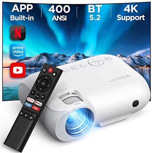 Beamer Bluetooth Handy - 400ANSI Lumen Projektor 4K-Unterstützung, Natives...