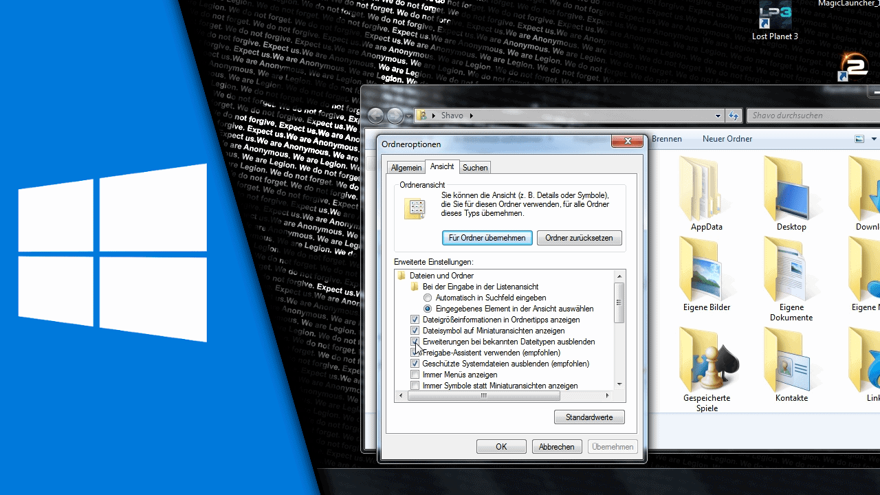 Windows 7 Dateiendungen anzeigen