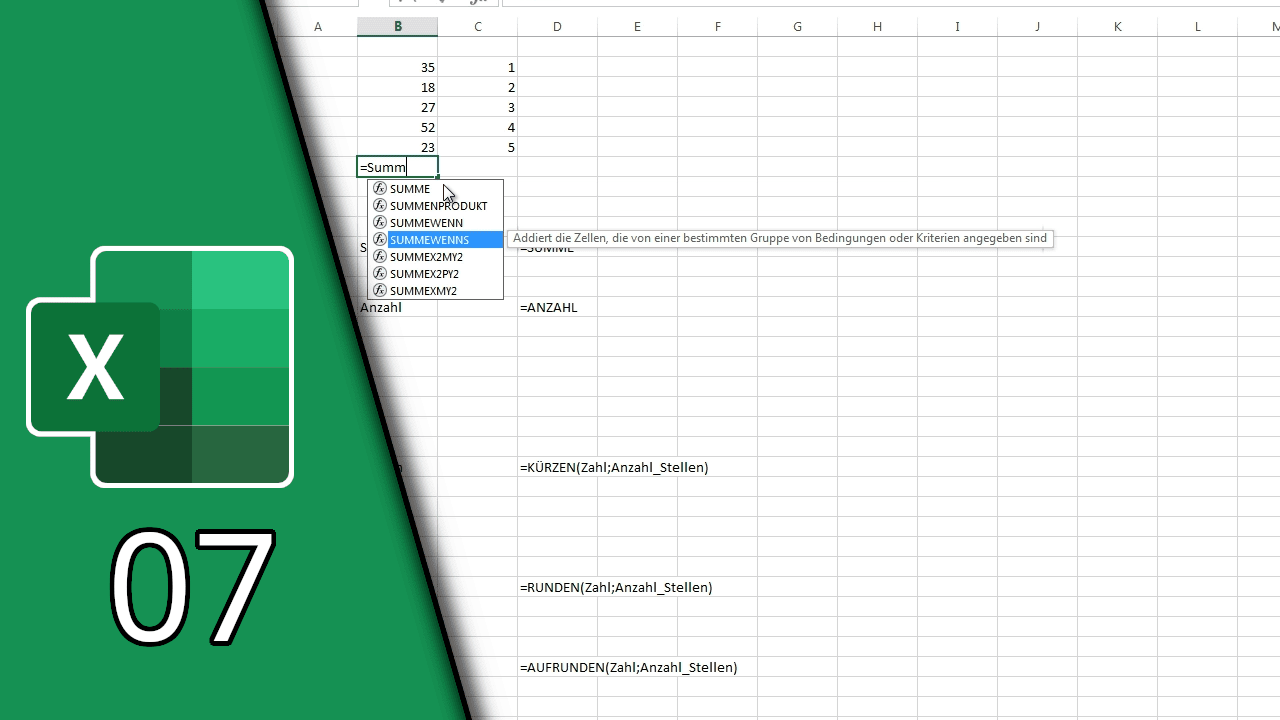 Excel Summenfunktion