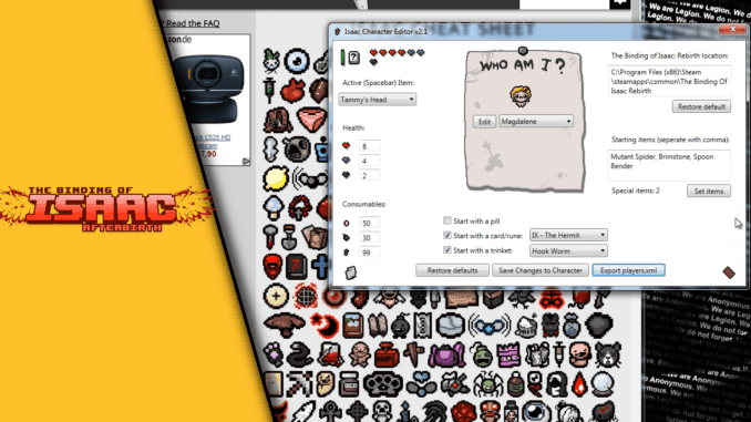 The Binding of Isaac Character Editor