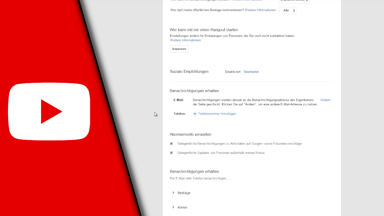 Youtube E-Mail Benachrichtigung ausschalten