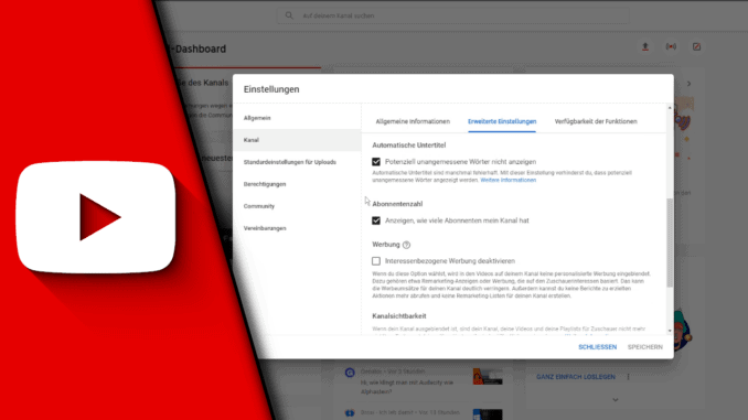 Abonnentenzahl auf Youtube verstecken