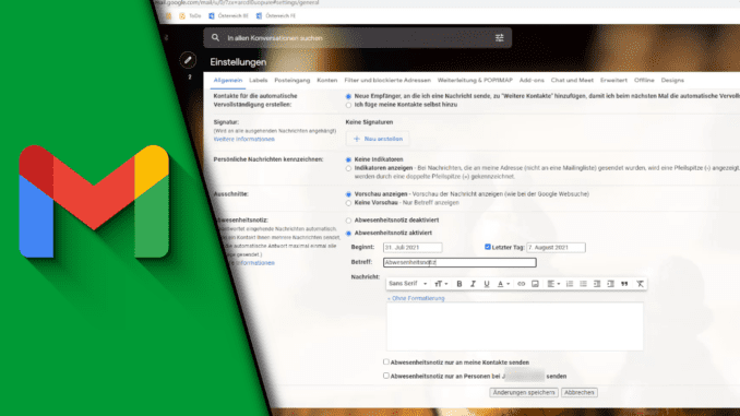 Gmail Abwesenheitsnotiz