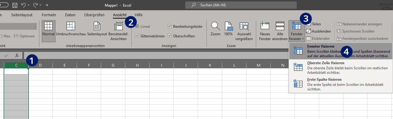 Ersten beiden Spalten fixieren Excel