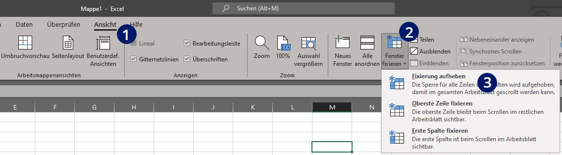 Excel Fixierung aufheben