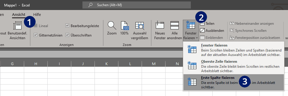 Excel Spalte fixieren