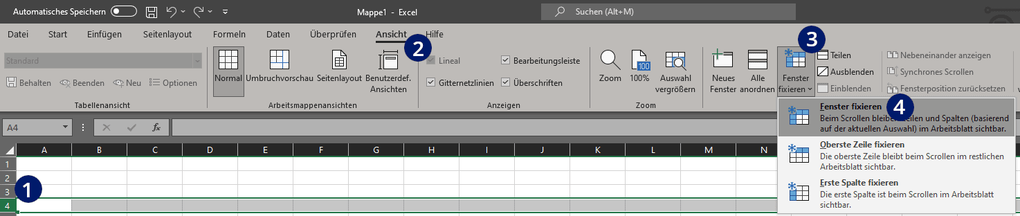 Excel erste 3 Zeilen fixieren