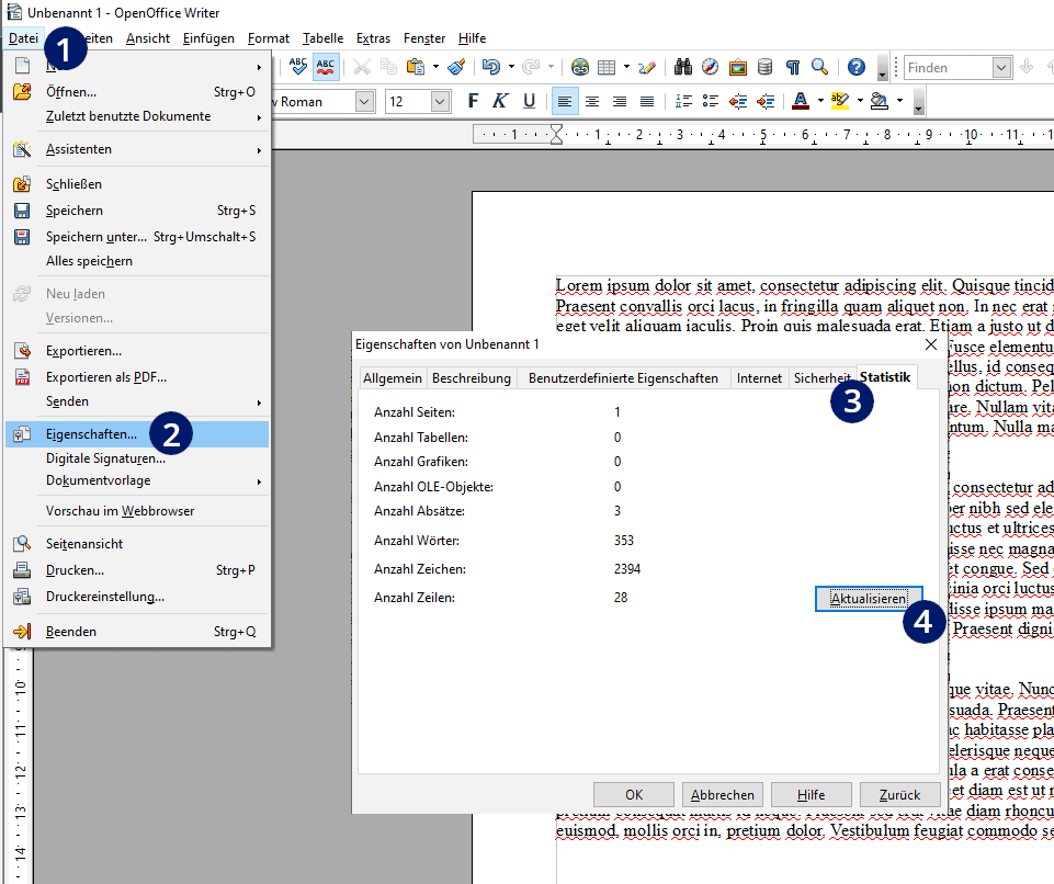 Open Office Absätze zählen