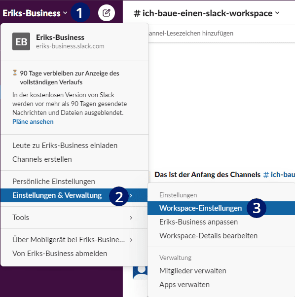 Slack Workspace Einstellungen