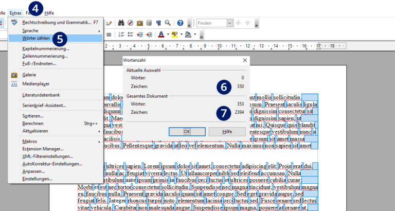 Wörter zählen in Open Office (+ Zeichen, Absätze & Zeilen)
