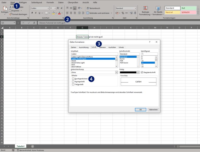 Excel durchstreichen