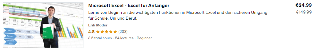 Udemy Excel Kurs - Erik Möder
