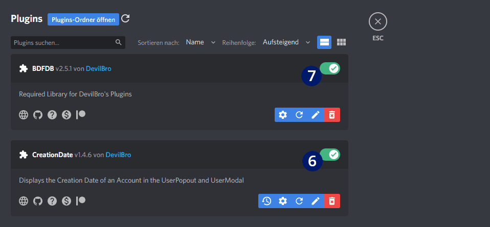 BetterDiscord CreationsDate Plugin aktivieren