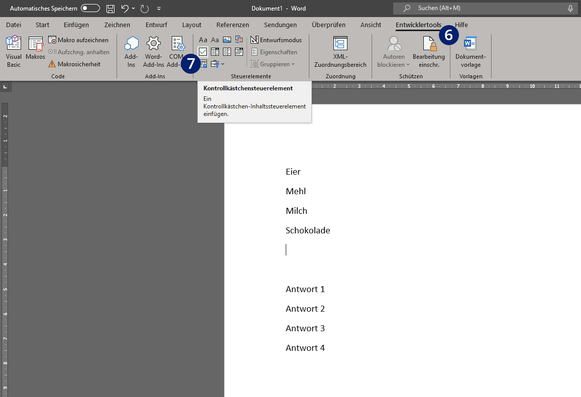 Checkbox in Word einfügen