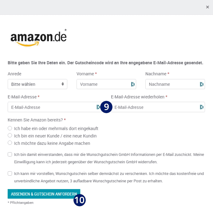 Persönliche Daten eingeben für Wunschgutschein-Versand