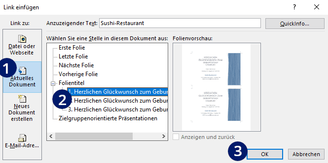 Powerpoint Link zu Folie